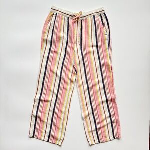 Old Navy Linen Blend High Rise Wide Leg Pink Vertical Stripe Pants Size L